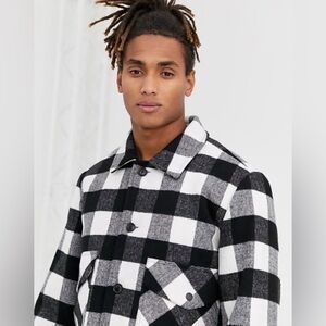 Topman Black White Buffalo Plaid Quilted Shacket Jacket XS Lumberjack